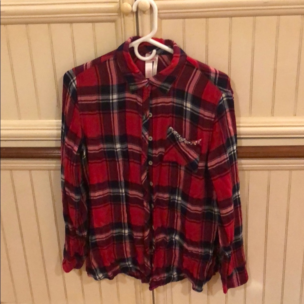 JUSTICE Red/Navy/White Plaid Flannel Shirt